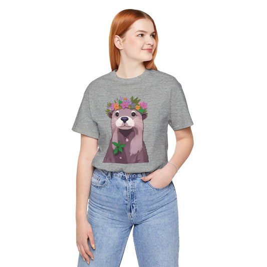 Cute Animal Print Tee: Otter Floral Crown T-Shirt for Whimsical Style