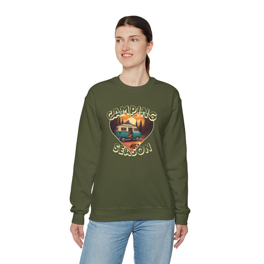 Cozy Vintage Camping Season Heart Sweatshirt in Dark Colors: Wrap Yourself in Adventure with comfort
