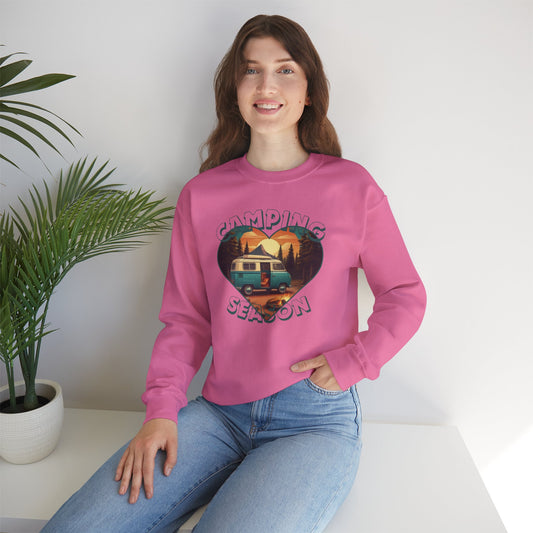 Cozy Vintage Camping Season Heart Sweatshirt in Light Colors: Wrap Yourself in Adventure with comfort